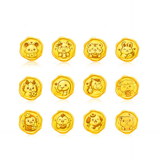 TAKA Jewellery 999 Pure Gold Chinese Zodiac Collection Display Pieces - Wax Seal Shape