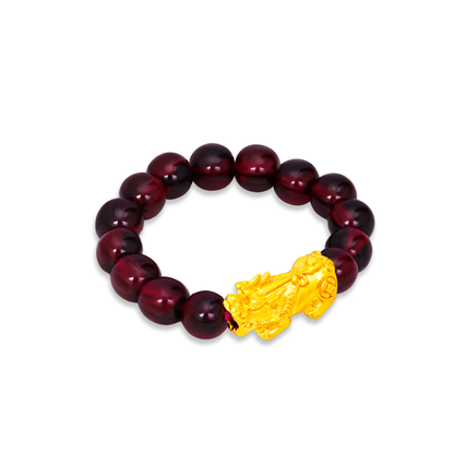 TAKA Jewellery 999 Pure Gold Mini Pixiu with 4mm Beads Ring