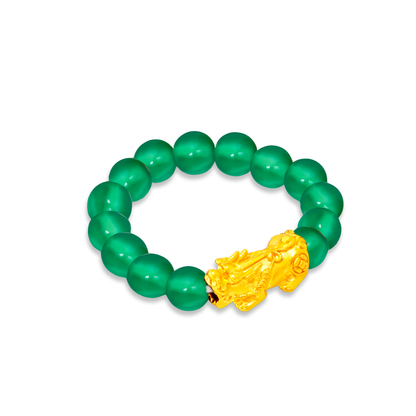 TAKA Jewellery 999 Pure Gold Mini Pixiu with 4mm Beads Ring