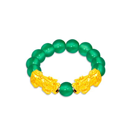 TAKA Jewellery 999 Pure Gold Double Pixiu with 4mm Beads Ring