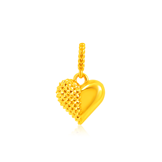 TAKA Jewellery 916 Gold Diamond-Cut Heart Pendant - Lightweight Hollow