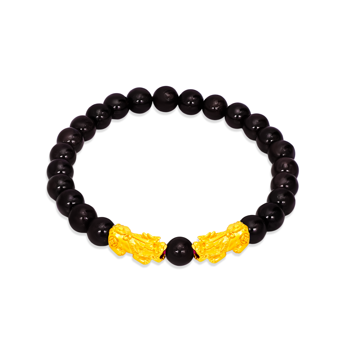 TAKA Jewellery 999 Pure Gold Double Pixiu with 6mm Beads Bracelet