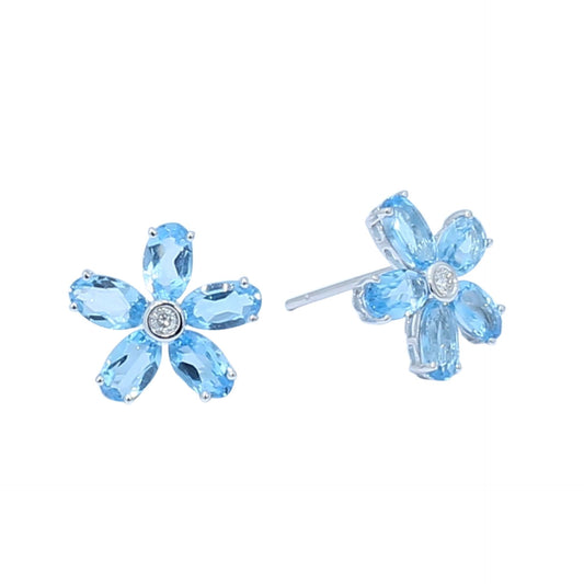TAKA Jewellery Spectra Blue Topaz Gemstone Diamond Earrings 9K