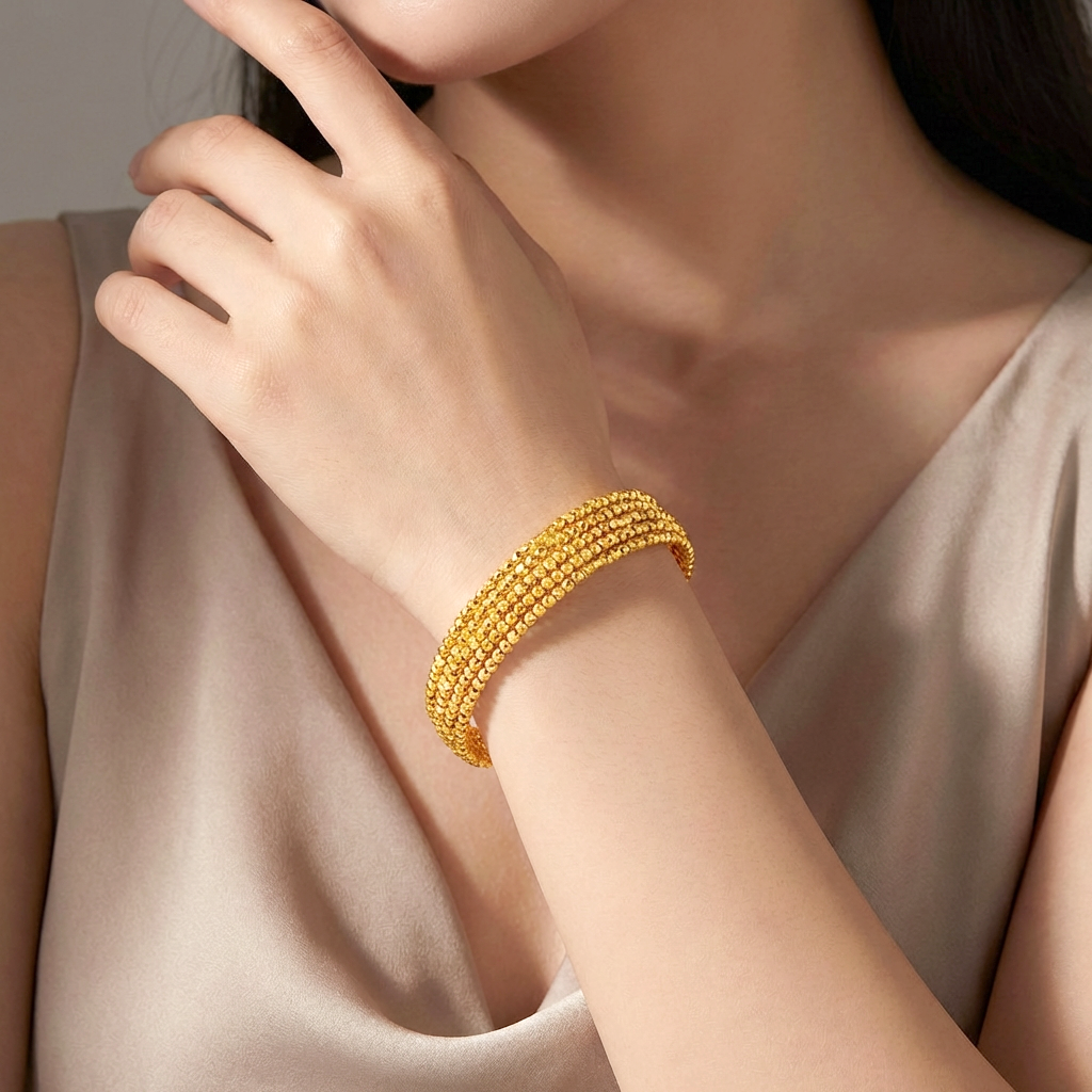 TAKA Jewellery 916 Gold Spring 5-Rows Beaded Bangle
