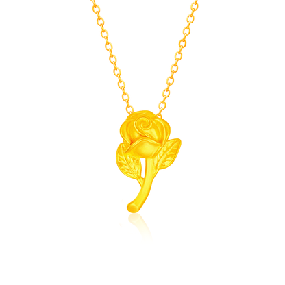 TAKA Jewellery 999 Pure Gold Rose Pendant with 9K chain