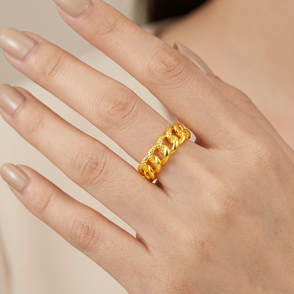 TAKA Jewellery Cuban Link 916 Gold Ring - Lightweight Hollow