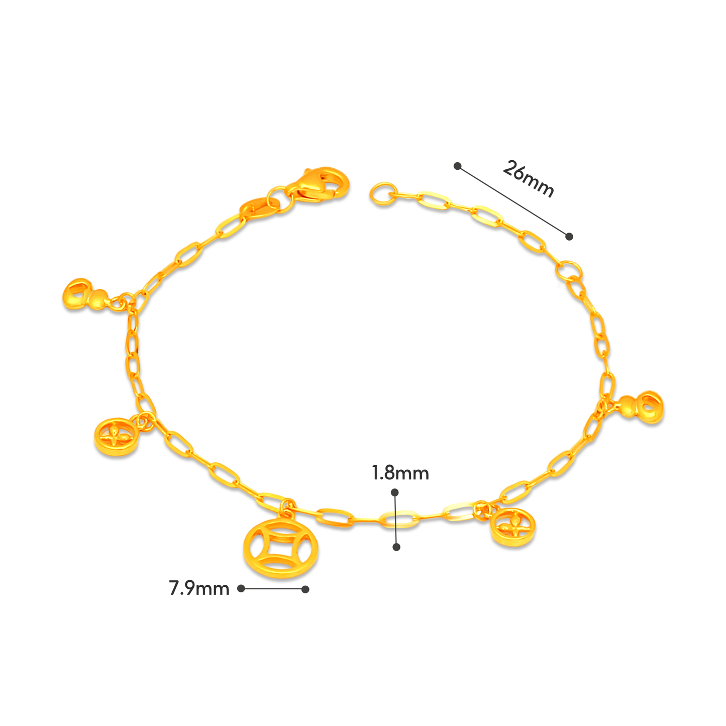TAKA Jewellery Fortune Coins Baby Charm 916 Gold Bracelet