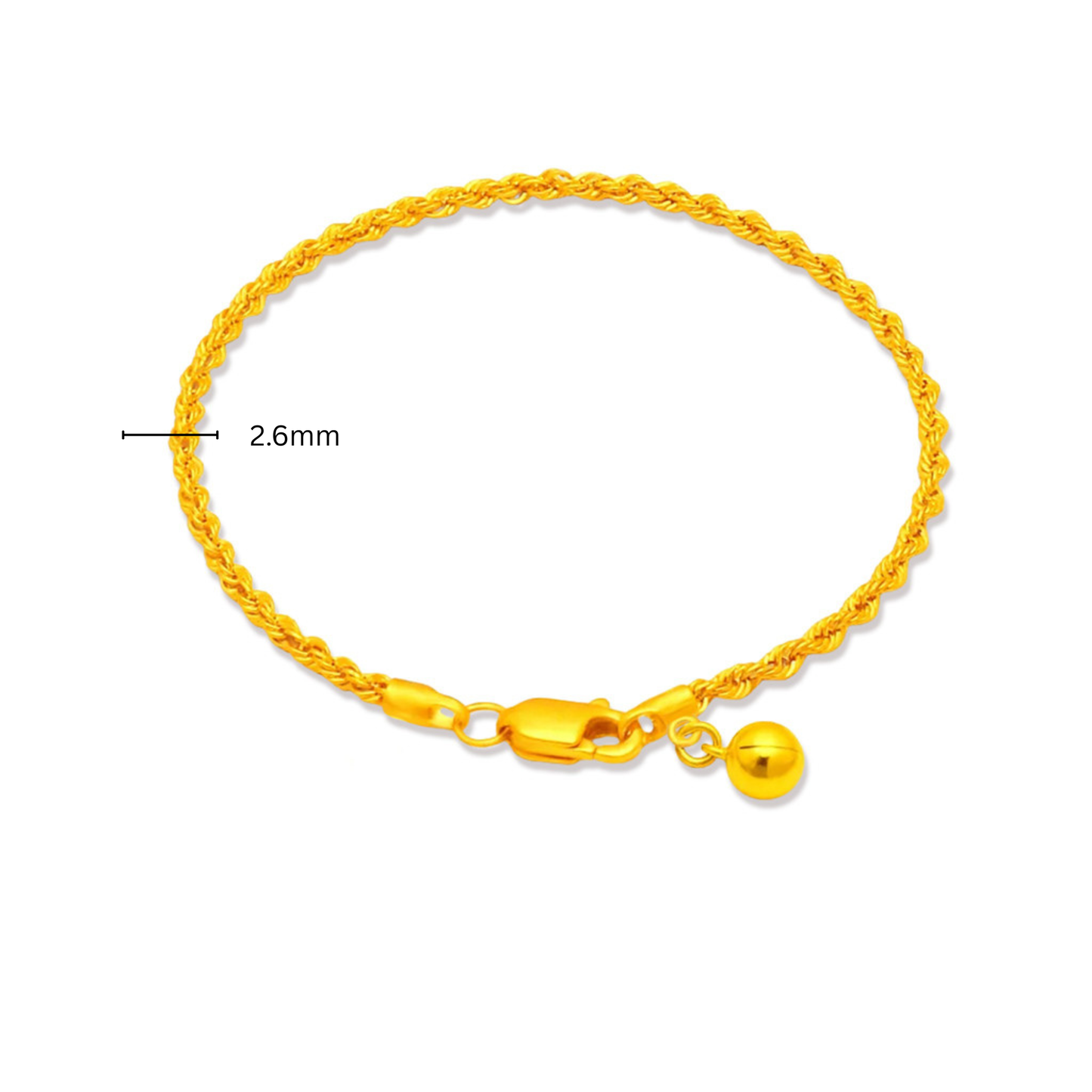 TAKA Jewellery  Hollow Rope with Bell 916 Gold Bracelet - 2.6mm