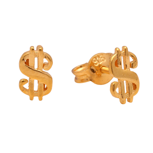 TAKA Jewelley 916 Gold Earrings Dollar Sign