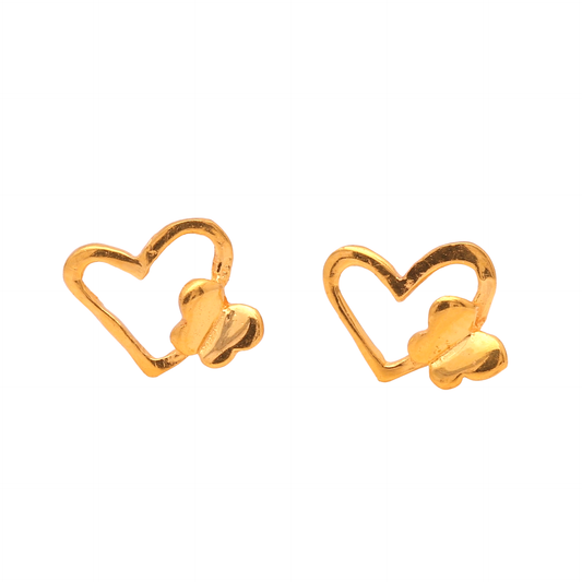 TAKA Jewellery 916 Gold Earrings Heart & Butterfly