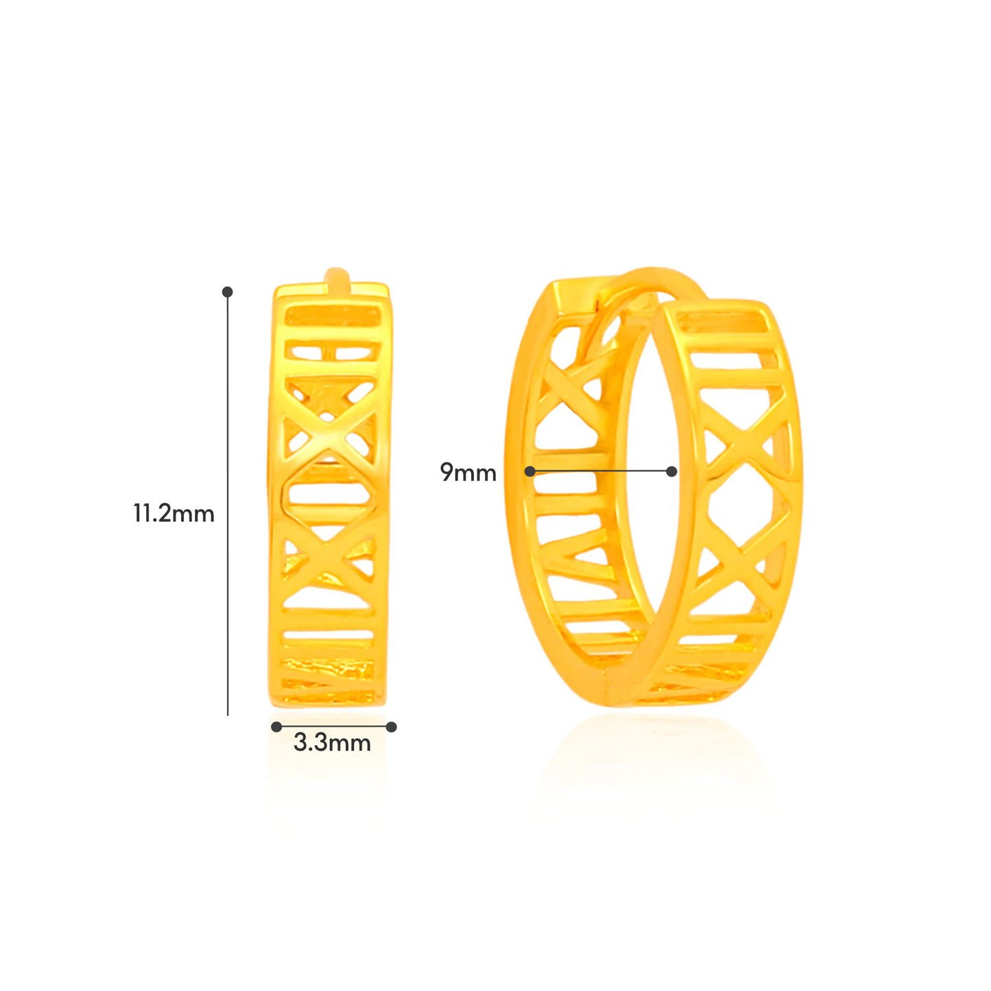 TAKA Jewellery 916 Gold Roman Numeral Earrings