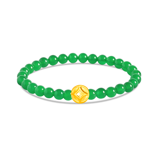 TAKA Jewellery 999 Pure Gold Tong Qian Charm With Beads Bracelet