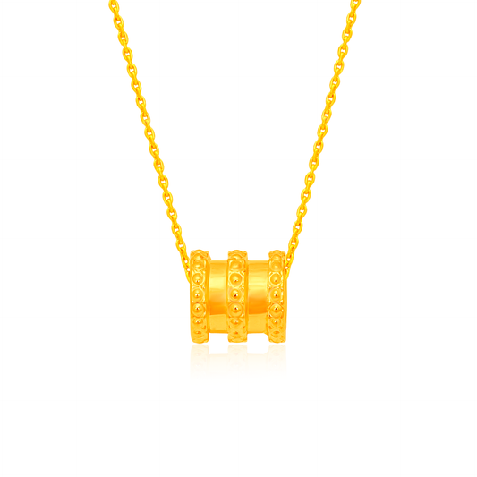 TAKA Jewellery 999 Pure Gold Big Diamond Cut Barrel Pendant with 9K Chain