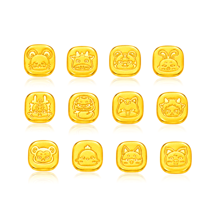TAKA Jewellery Petite Gold 999 Pure Gold Chinese Zodiac Series - Square