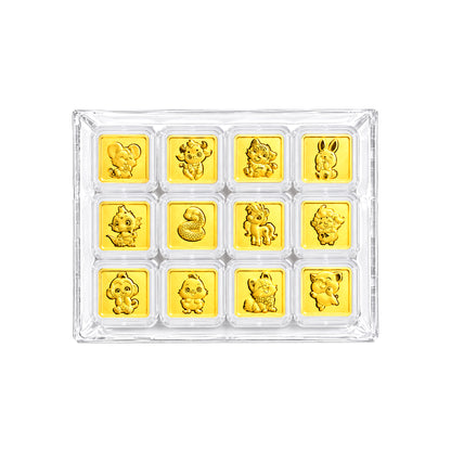 TAKA Jewellery 999 Pure Gold Chinese Zodiac Series- 12 Pieces/Set