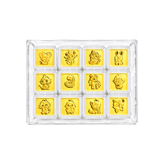 TAKA Jewellery 999 Pure Gold Chinese Zodiac Series- 12 Pieces/Set