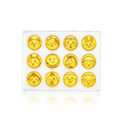 TAKA Jewellery 999 Pure Gold Chinese Zodiac Series- 12 Pieces/Set