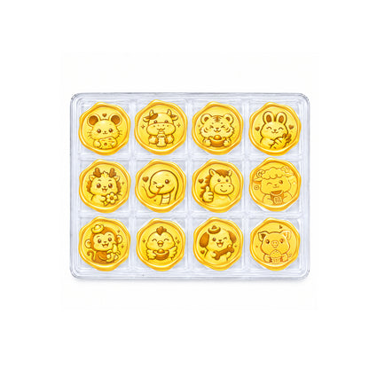 TAKA Jewellery 999 Pure Gold Chinese Zodiac Series- 12 Pieces/Set