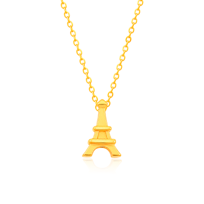 TAKA Jewellery 999 Pure Gold Eiffel Tower Pendant with 9K Gold Chain