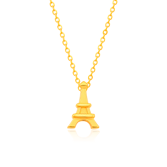 TAKA Jewellery 999 Pure Gold Eiffel Tower Pendant with 9K Gold Chain