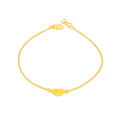 TAKA Jewellery 916 Gold Heart-shaped with word Love Bracelet