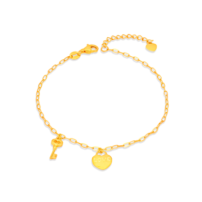 TAKA Jewellery 916 Gold Bracelet Heart & Key