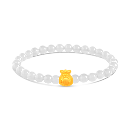 TAKA Jewellery 999 Pure Gold Mini Fu Dai with 4mm Beads Bracelet