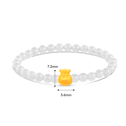 TAKA Jewellery 999 Pure Gold Mini Fu Dai with 4mm Beads Bracelet