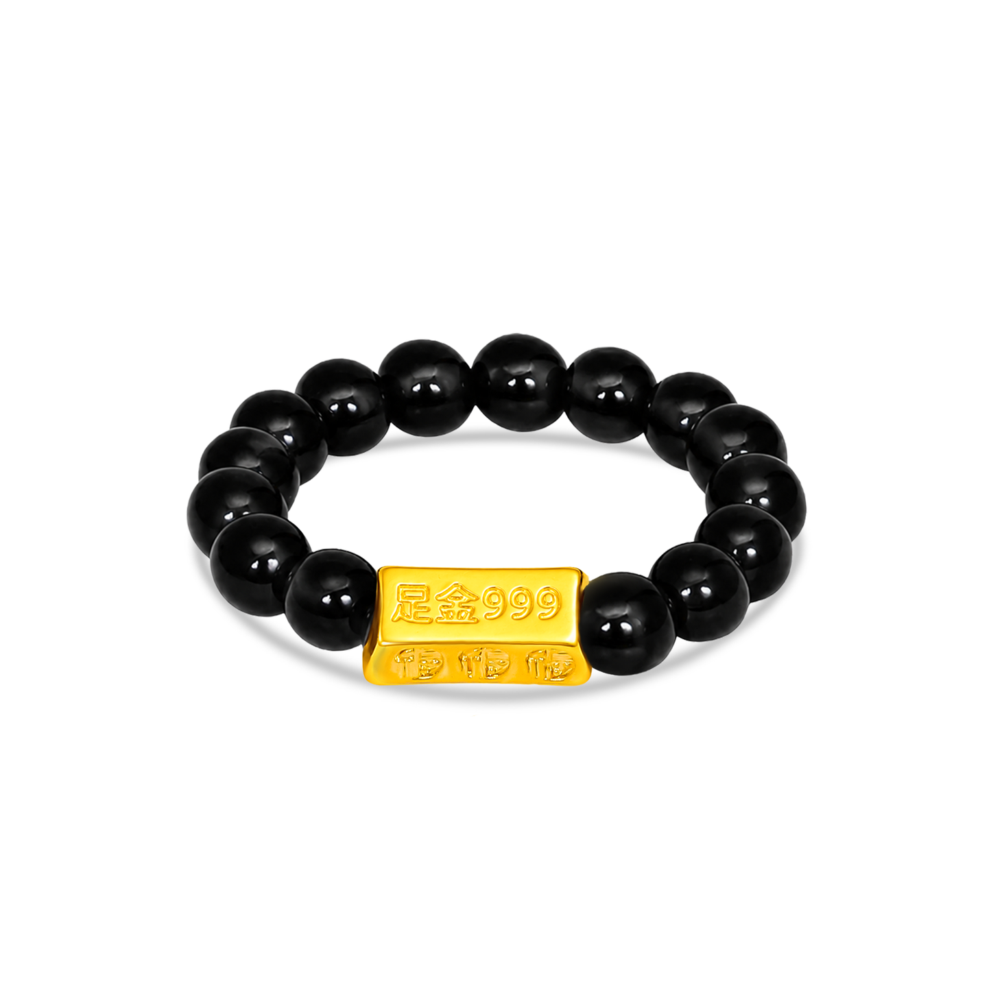TAKA Jewellery 999 Pure Gold Ingot Charm with Beads Ring / Bracelet