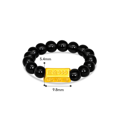 TAKA Jewellery 999 Pure Gold Ingot Charm with Beads Ring / Bracelet