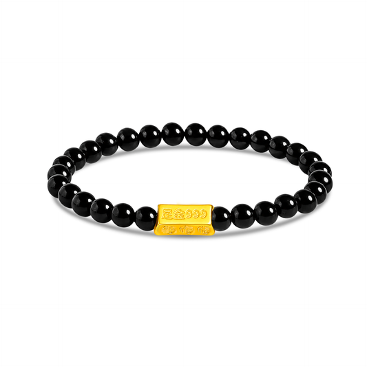 TAKA Jewellery 999 Pure Gold Ingot Charm with Beads Ring / Bracelet