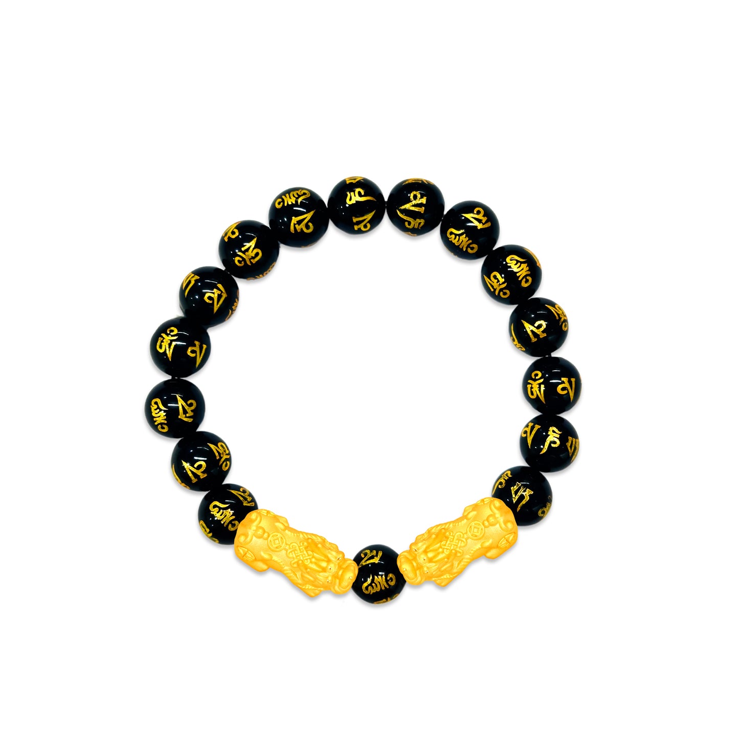 TAKA Jewellery 999 Pure Gold Double Pixiu with 10mm Beads Bracelet