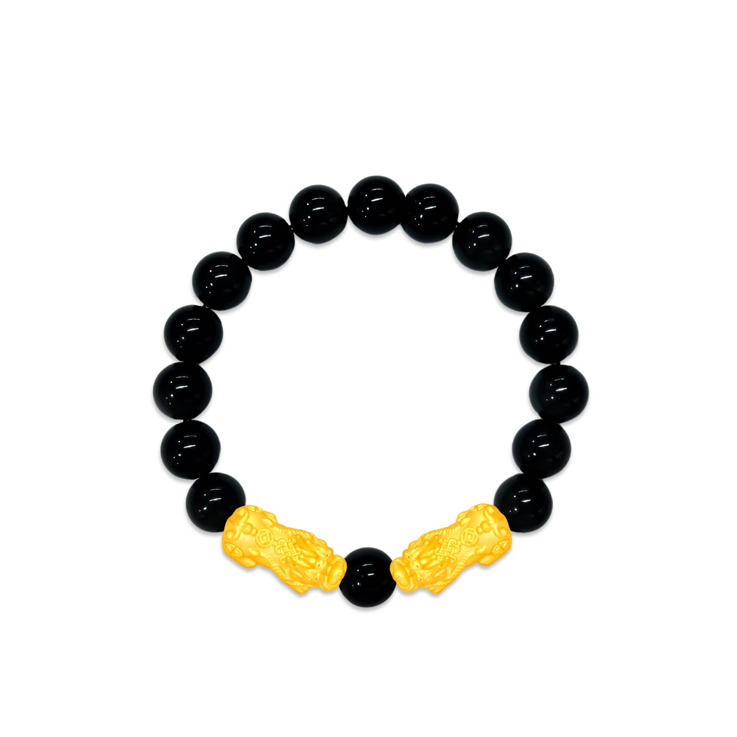TAKA Jewellery 999 Pure Gold Double Pixiu with 10mm Beads Bracelet