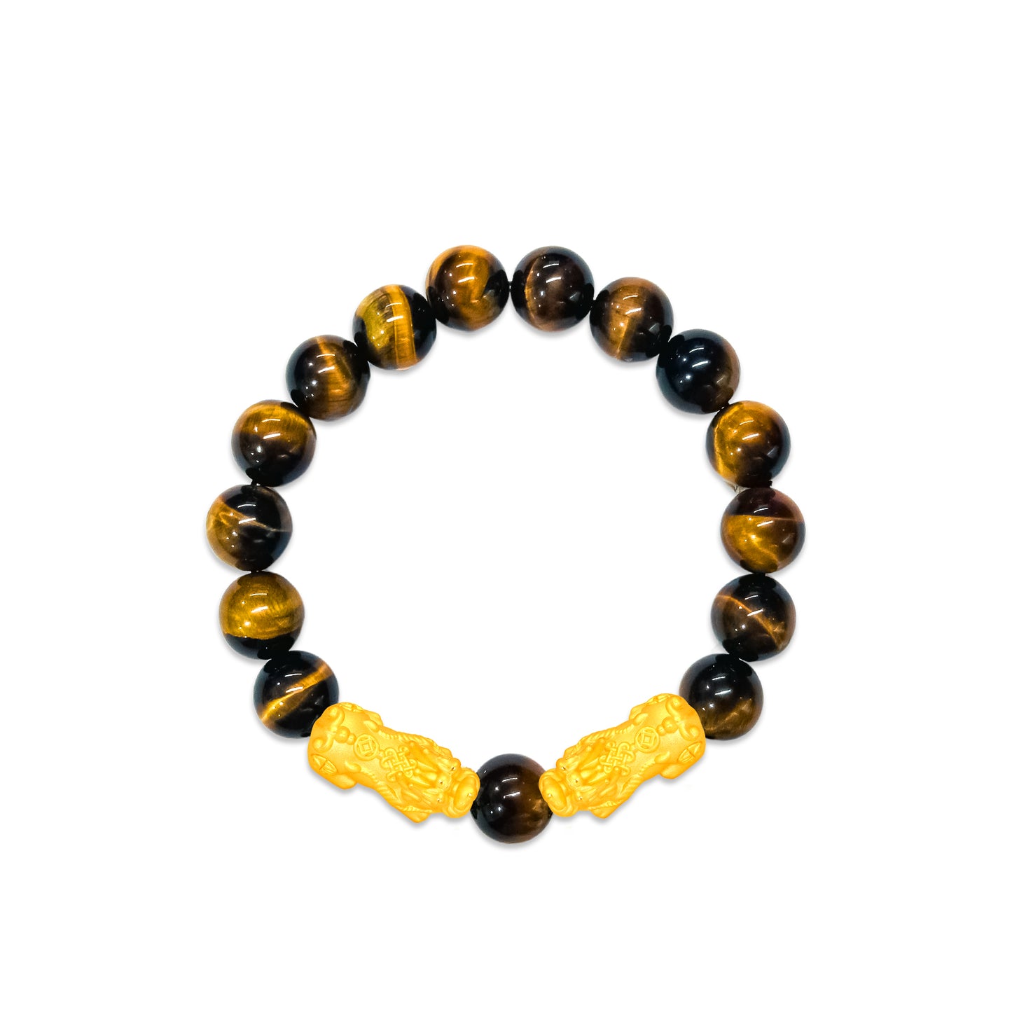 TAKA Jewellery 999 Pure Gold Double Pixiu with 10mm Beads Bracelet