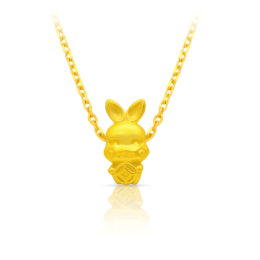 TAKA Jewellery 999 Pure Gold Rabbit Coin Pendant with 9K Gold Chain