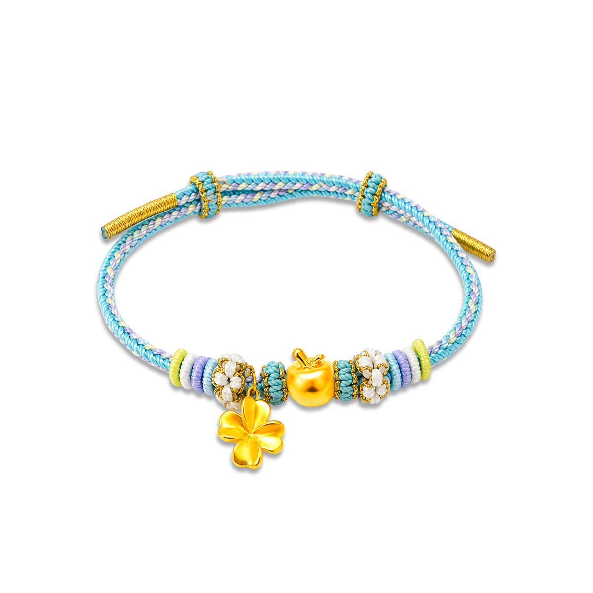 TAKA Jewellery 999 Pure Gold Apple Peace & Blessings Charms Nylon Bracelet Collection