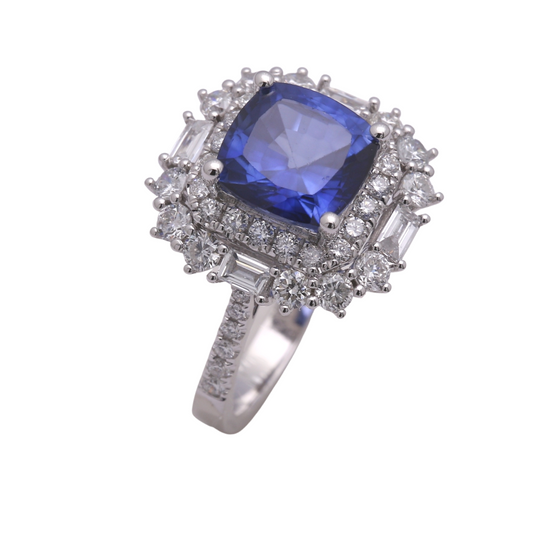 TAKA Jewellery Cushion Cut Lab Grown Blue Sapphire Diamond Ring 10K