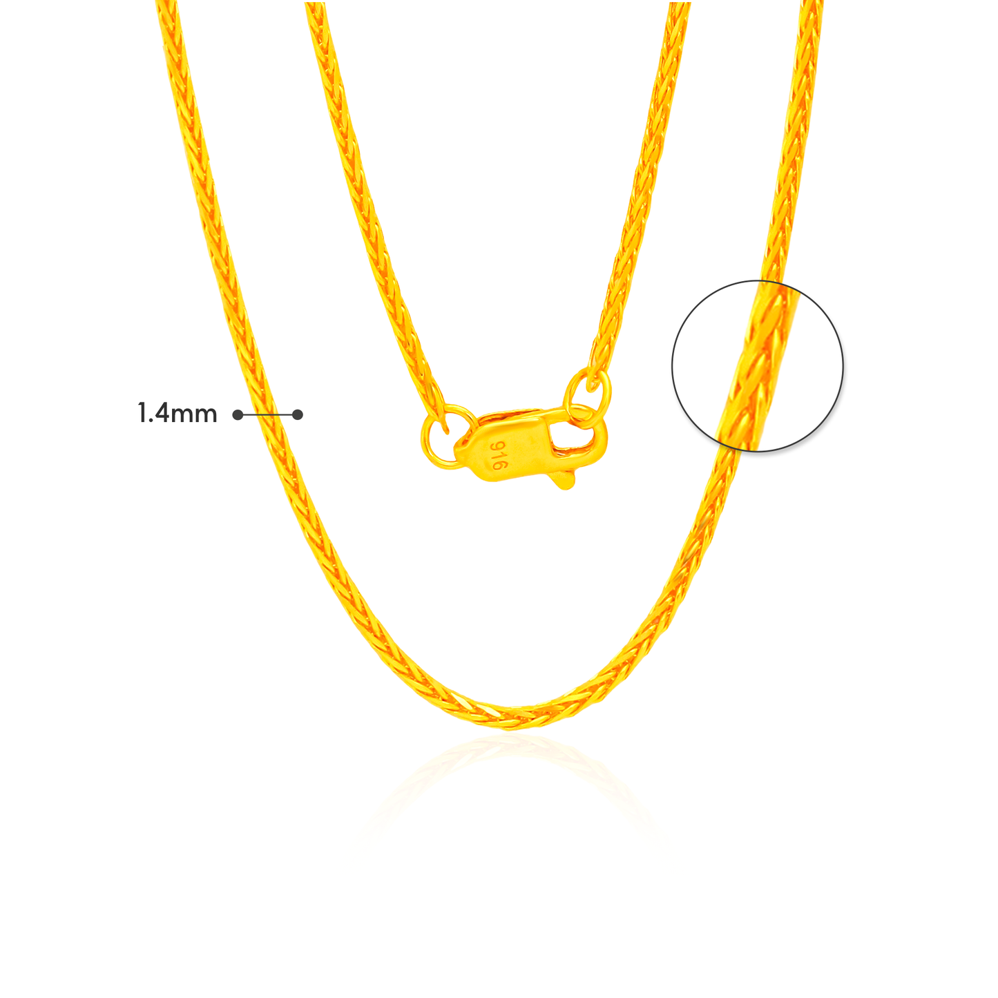 TAKA Jewellery Spiga 916 Gold Chain - 1.4mm