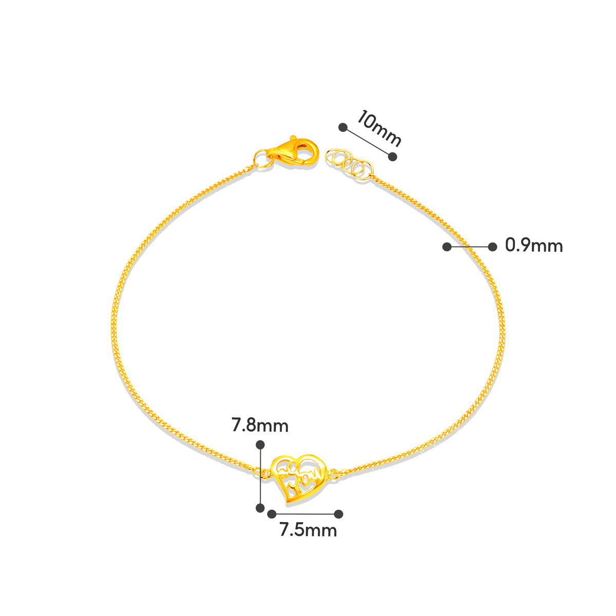 TAKA Jewellery 916 Gold Heart Bracelet