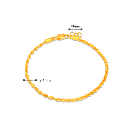 TAKA Jewellery 916 Gold Solid Rope Bracelet - 2.2mm