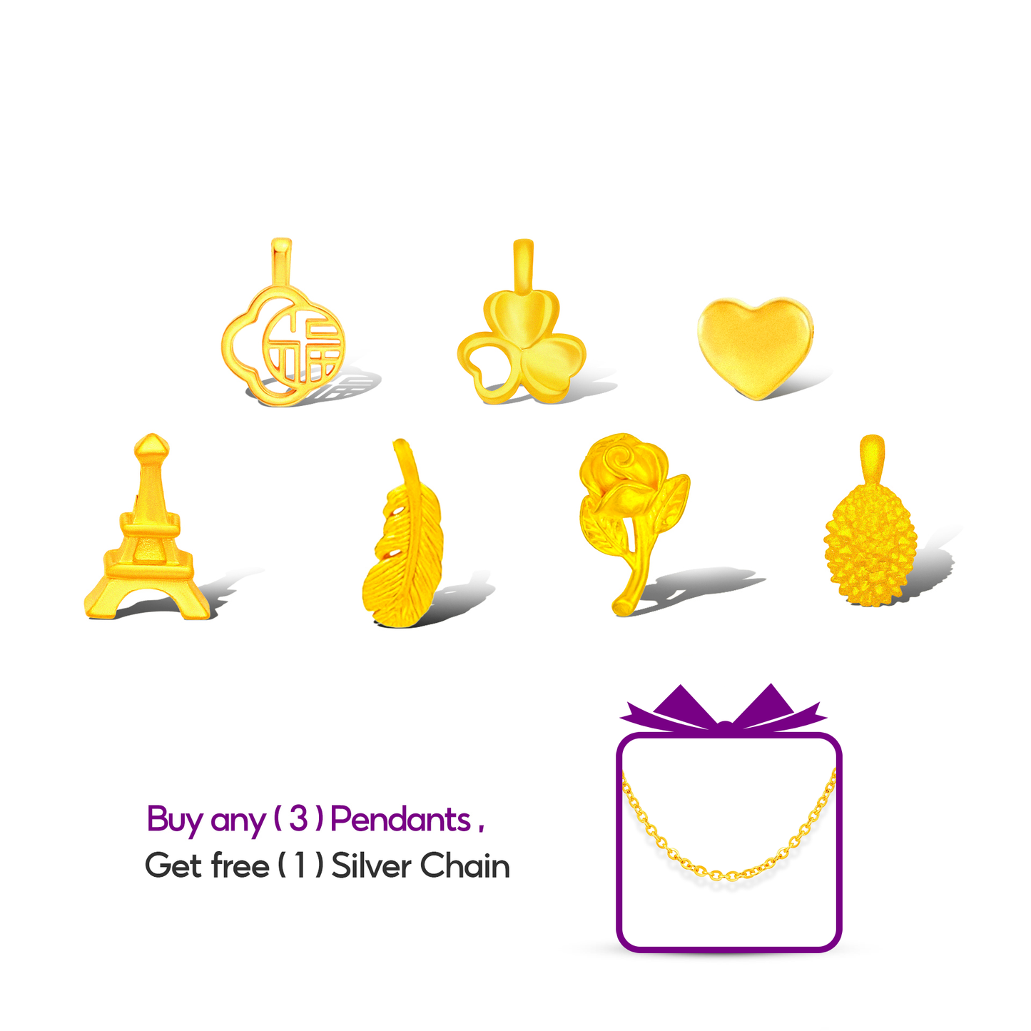 TAKA Jewellery 999 Pure Gold Mini Pendant - Assorted Designs