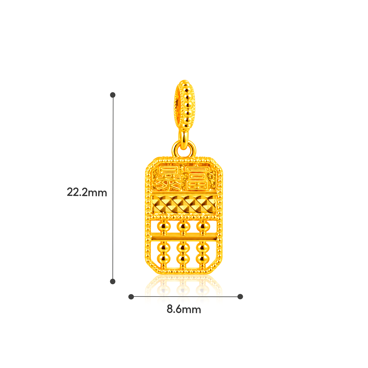 TAKA Jewellery 916 Gold Fortune Abacus Pendant - Lightweight Hollow