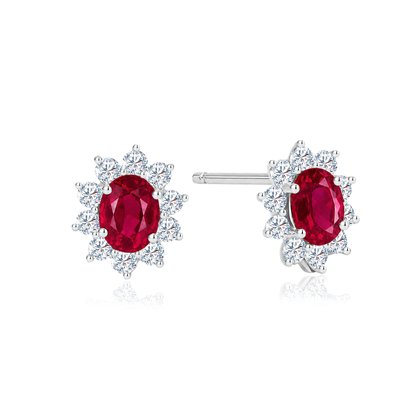 TAKA Jewellery Spectra Sapphire / Glass Filled Ruby / Emerald Diamond Earrings 18K Gold