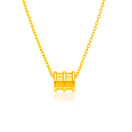 TAKA Jewellery 999 Pure Gold Barrel Pendant with 9K Gold Chain