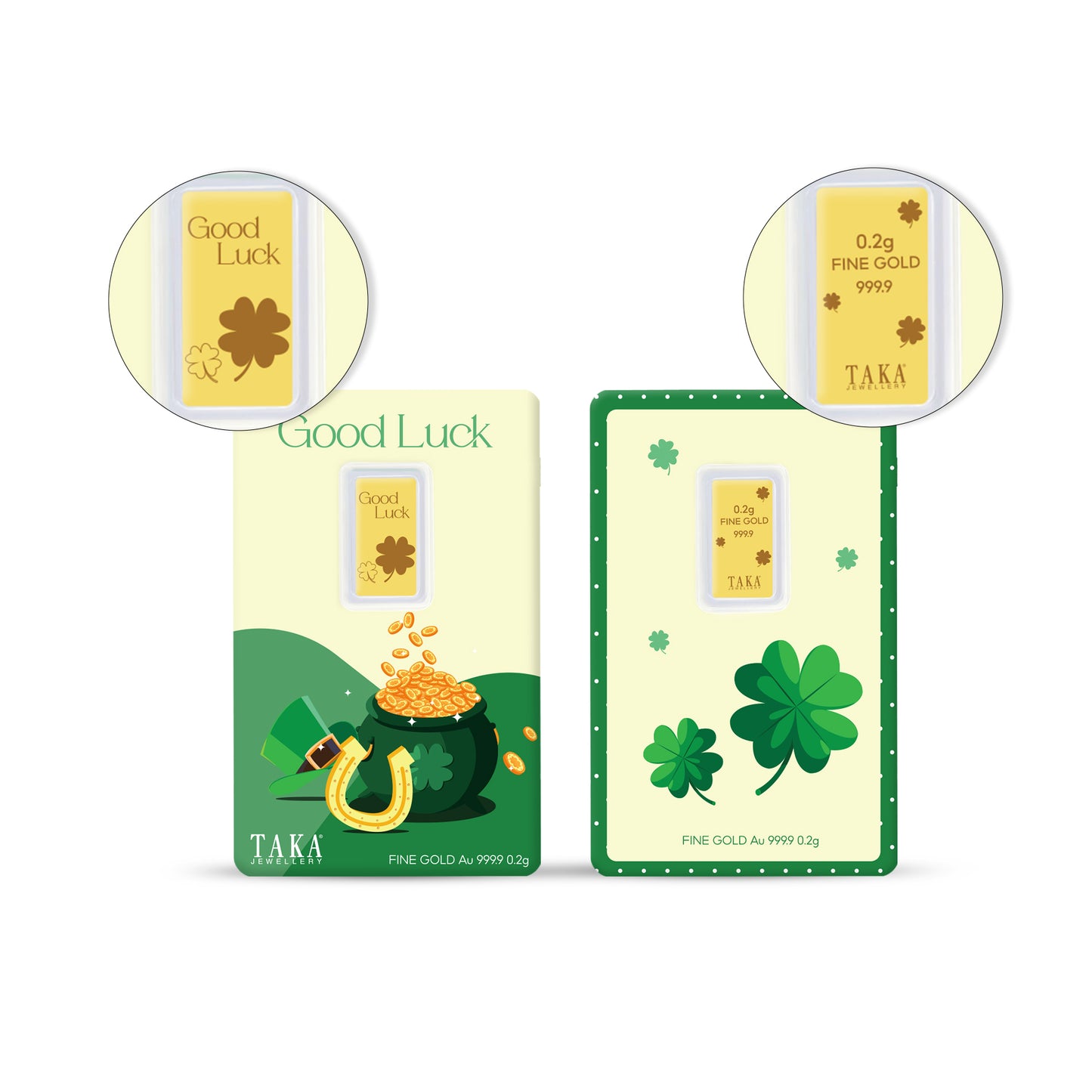 [PROMO] TAKA Jewellery 999.9 Pure Gold Clover Card 0.2g (Bundle of 2)