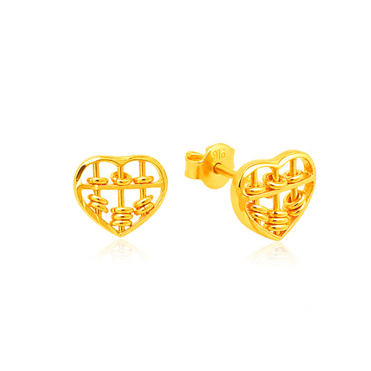 TAKA Jewellery 916 Gold Earrings Heart Abacus