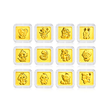 TAKA Jewellery 999 Pure Gold Chinese Zodiac Collection Display Pieces - Square