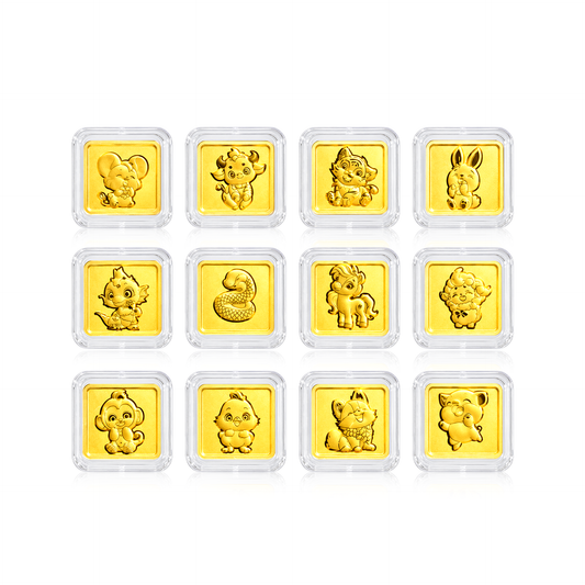 TAKA Jewellery 999 Pure Gold Chinese Zodiac Collection Display Pieces - Square