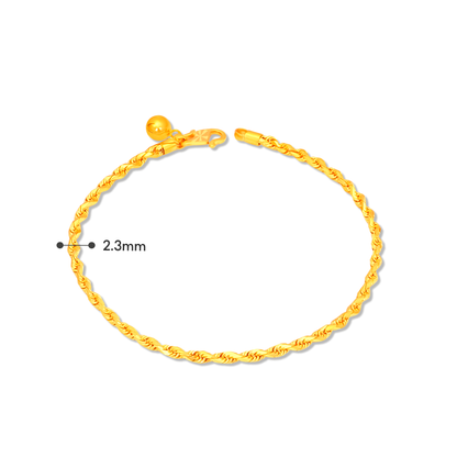 TAKA Jewellery 916 Gold Solid Rope Anklet with Bell - 2.2mm