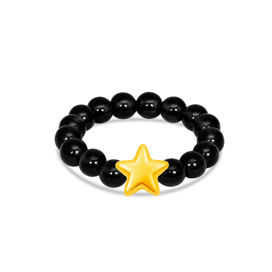 TAKA Jewellery 999 Pure Gold Star Charm with 4m Beads Ring